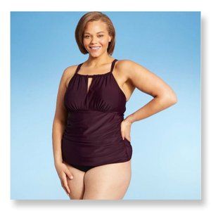 Kona Sol - Women's Post Mastectomy High Neck Tankini Top- Burgundy- 3X (24W-26W)